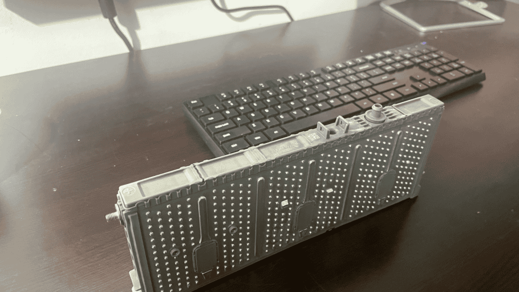 Toyota hybrid battery module showing signs of electrolyte leakage